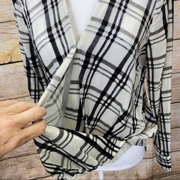 INC windowpane Faux Wrap Long Sleeve Blous… - Picture 4 of 8